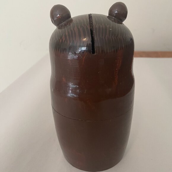 Vintage Hand Painted Wooden Bear Money Bank with Honey Barrel Coin Piggy Bank - Picture 6 of 9